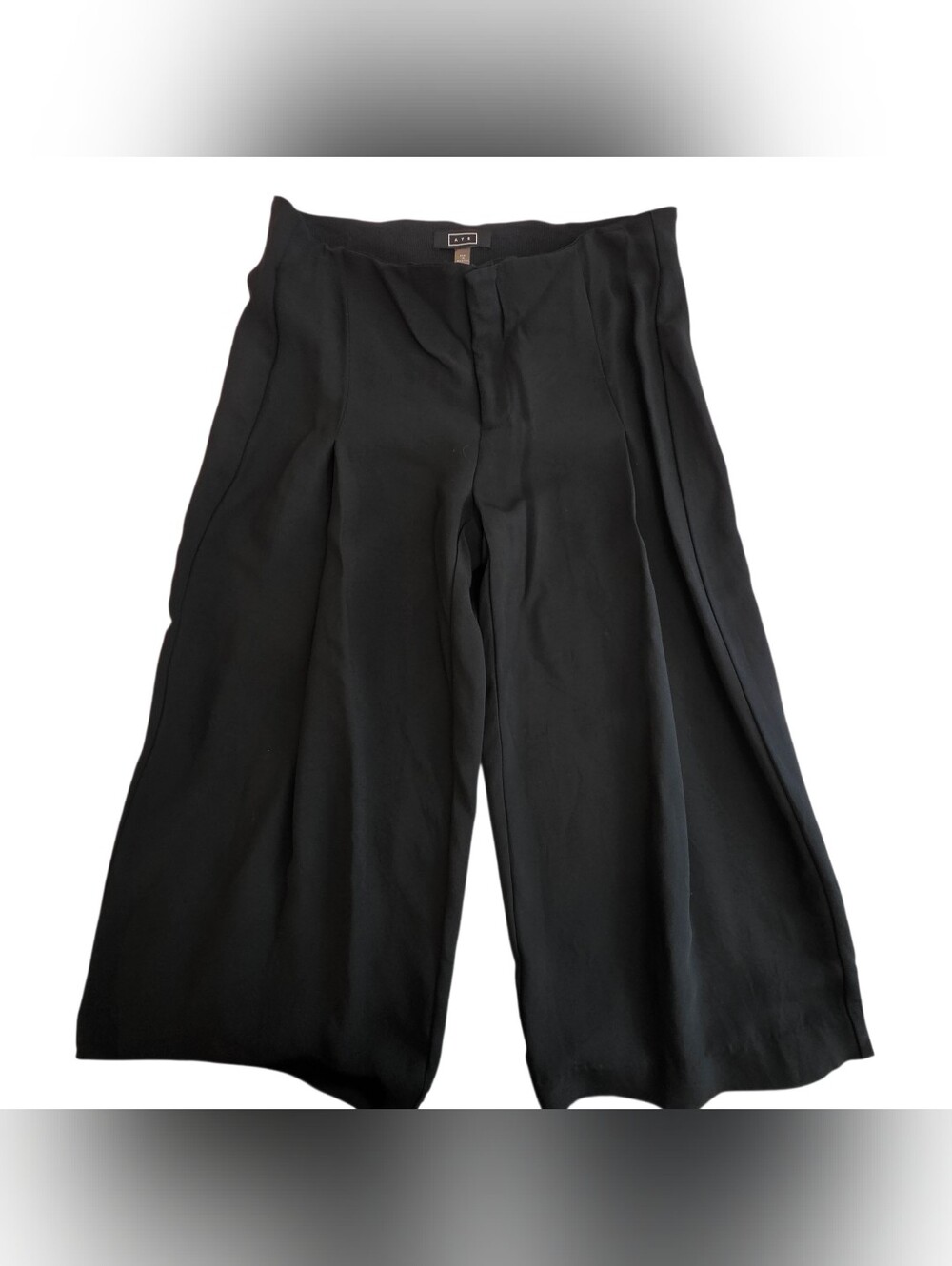 AYR Wide Leg Pleated Cropped Pants 6 Black Rayon Palazzo Office Flowy Vacation